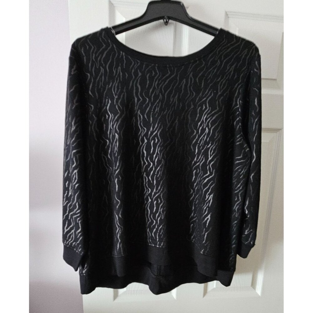 Jane & Delancey Womens Black Abstract Print Tunic Top 1X Lagenlook Cozy Comfort